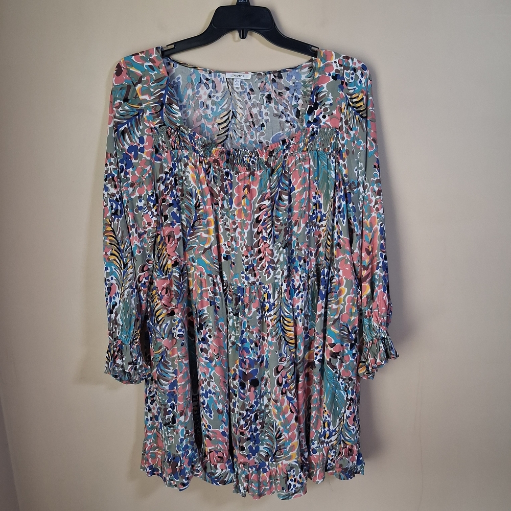 Jodfil Women’s Abstract Floral Multicolor Dress; Size L